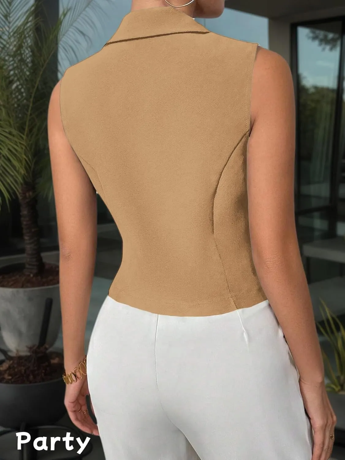 2025 Womens Sleeveless Blazer Vest Lightweight Cropped Double Breasted Casual Fashion Work Jacket
