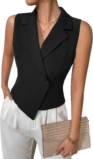 2025 Womens Sleeveless Blazer Vest Lightweight Cropped Double Breasted Casual Fashion Work Jacket
