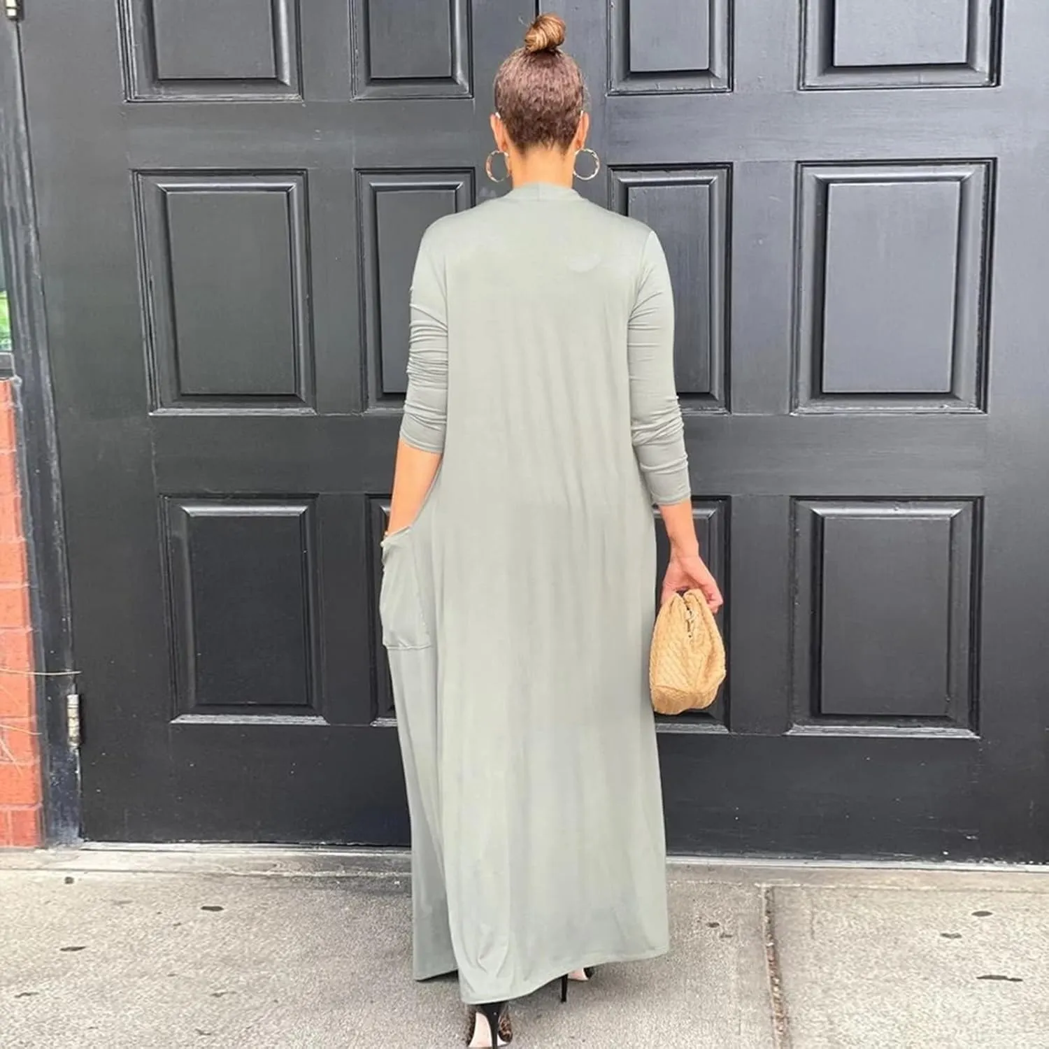 Adogirl Women's Long Sleeve Lightweight Soft Cover Ups Outerwear Casual Open Front Maxi Drape Cardigans with Pockets