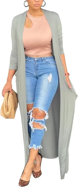 Adogirl Women's Long Sleeve Lightweight Soft Cover Ups Outerwear Casual Open Front Maxi Drape Cardigans with Pockets
