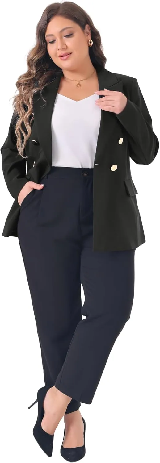 Agnes Orinda Plus Size Blazers for Women Notch Lapel Double Breasted Long Sleeve Office Work Blazer