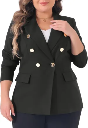 Agnes Orinda Plus Size Blazers for Women Notch Lapel Double Breasted Long Sleeve Office Work Blazer