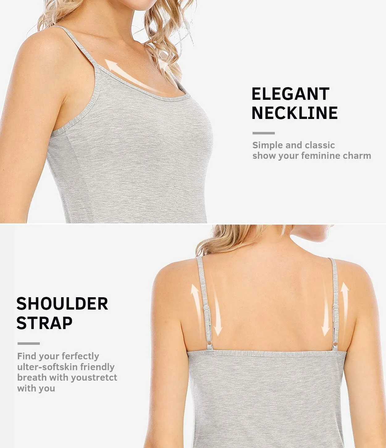Air Curvey Women Camisole Tank Top Adjustable Straps Soft Basic Undershirts 2/4 Pack Layering Tops