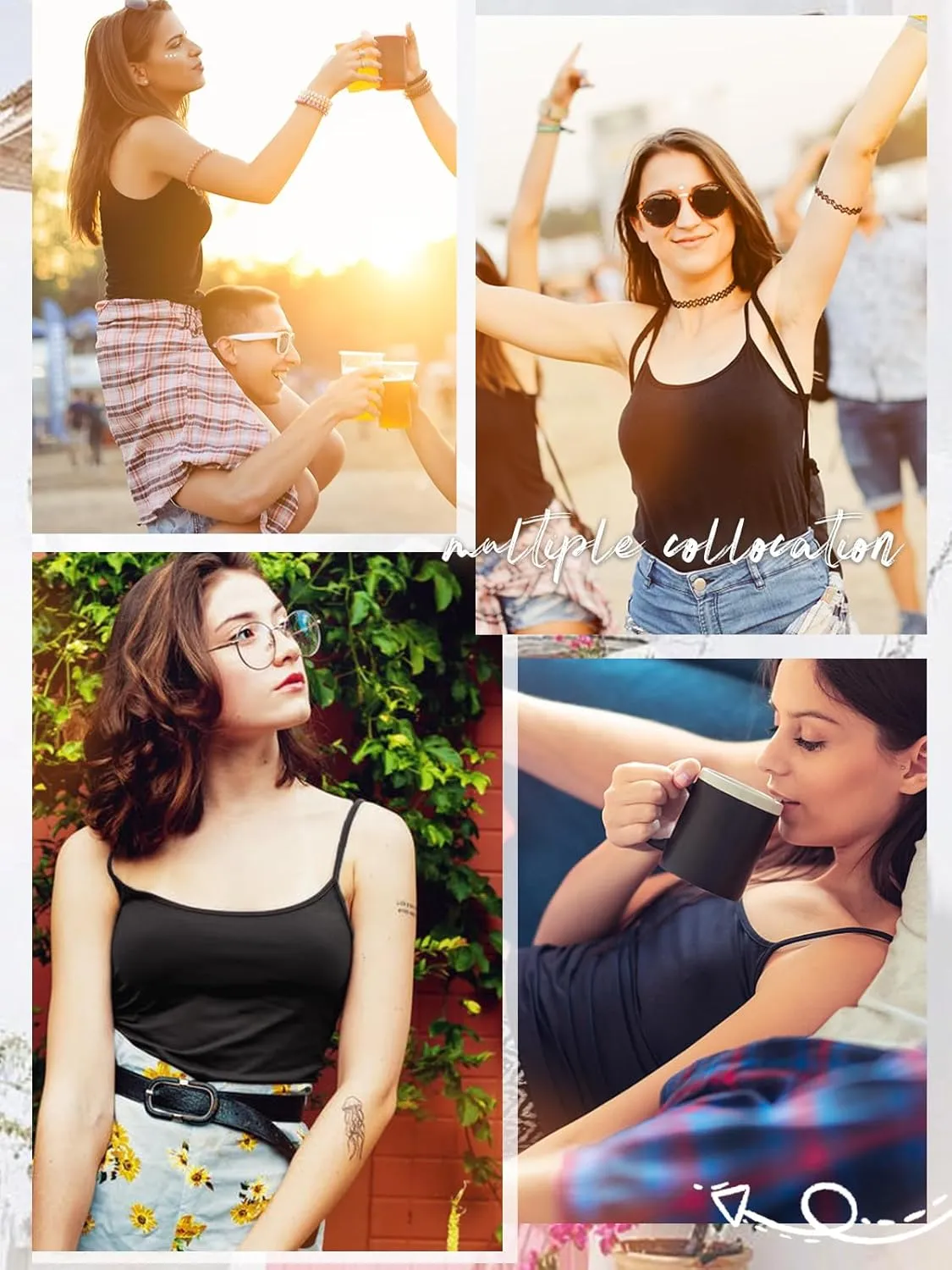 Air Curvey Women Camisole Tank Top Adjustable Straps Soft Basic Undershirts 2/4 Pack Layering Tops