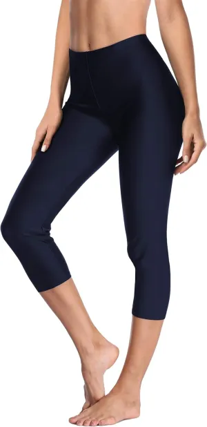 ALove Swim Pants for Women High Waisted Swimming Leggings Stretch Swim Capris Sporty Long Swim Board Shorts