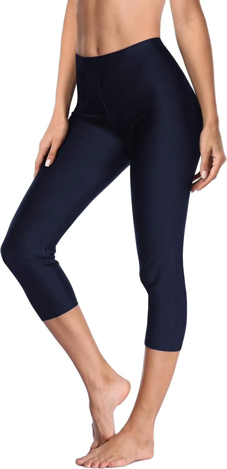 ALove Swim Pants for Women High Waisted Swimming Leggings Stretch Swim Capris Sporty Long Swim Board Shorts