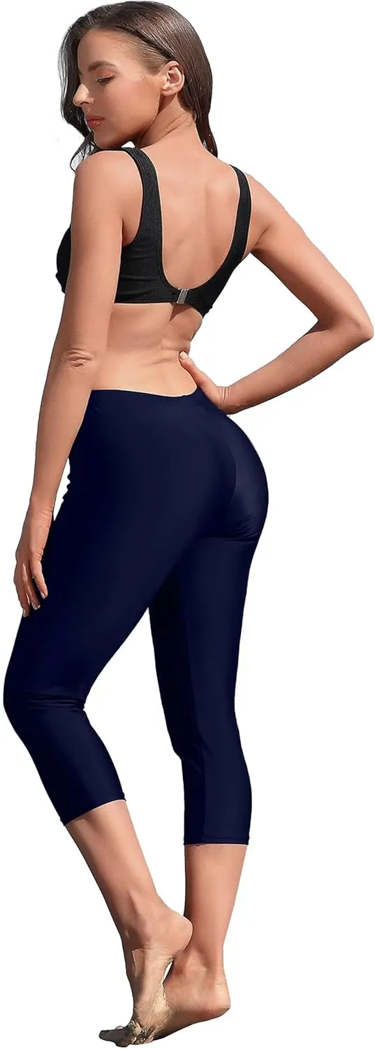 ALove Swim Pants for Women High Waisted Swimming Leggings Stretch Swim Capris Sporty Long Swim Board Shorts