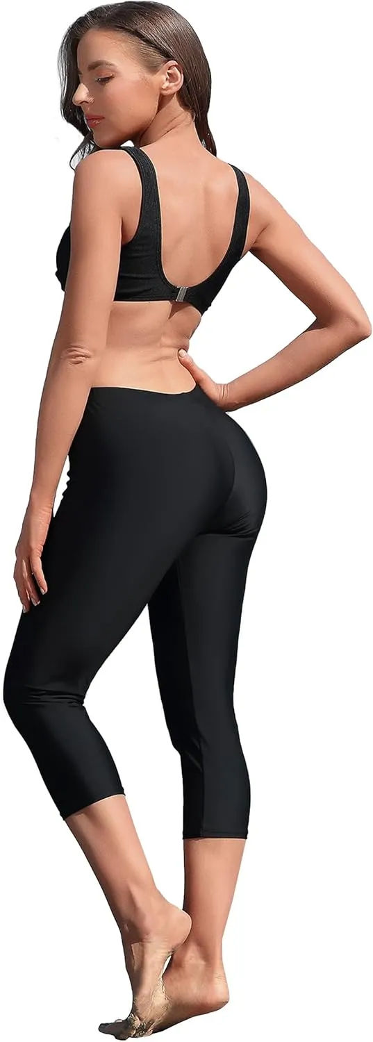 ALove Swim Pants for Women High Waisted Swimming Leggings Stretch Swim Capris Sporty Long Swim Board Shorts