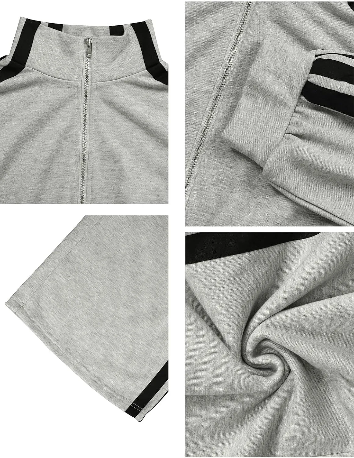 Angsuttc Sweatsuits Women 2 Piece Outfit Striped Tracksuit Long Sleeve Cropped Jacket and Wide Leg Pants Set