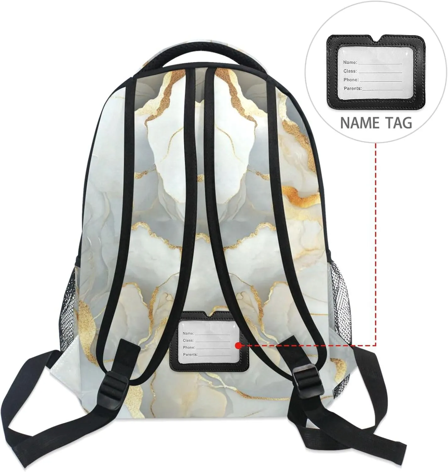 Backpacks for Teacher Nurse Waterproof Diaper Bag Backpack with Chest Strap Gift Men & Women Marble White Neutral