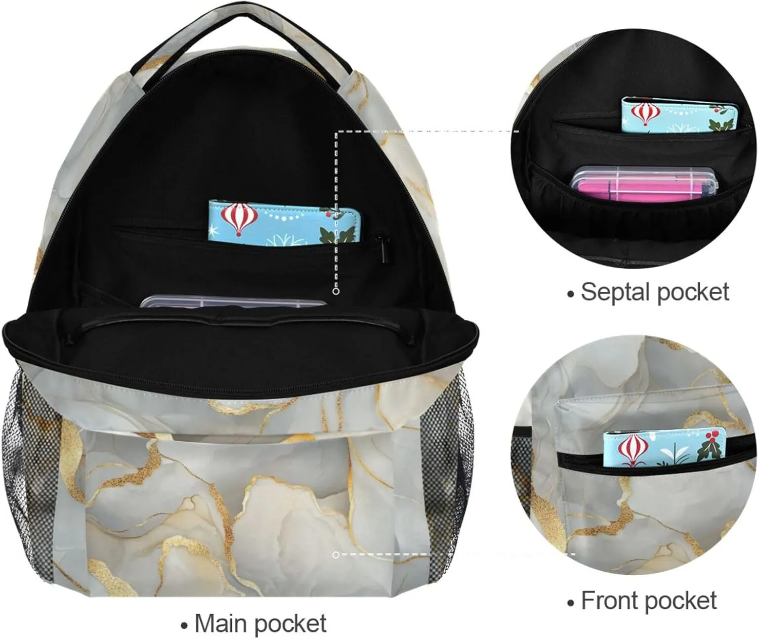 Backpacks for Teacher Nurse Waterproof Diaper Bag Backpack with Chest Strap Gift Men & Women Marble White Neutral