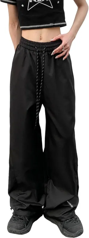 Baggy Cargo Pants for Women Elastic Waist Y2K Parachute Track Pants Trendy Casual Sports Wide Leg with Pockets