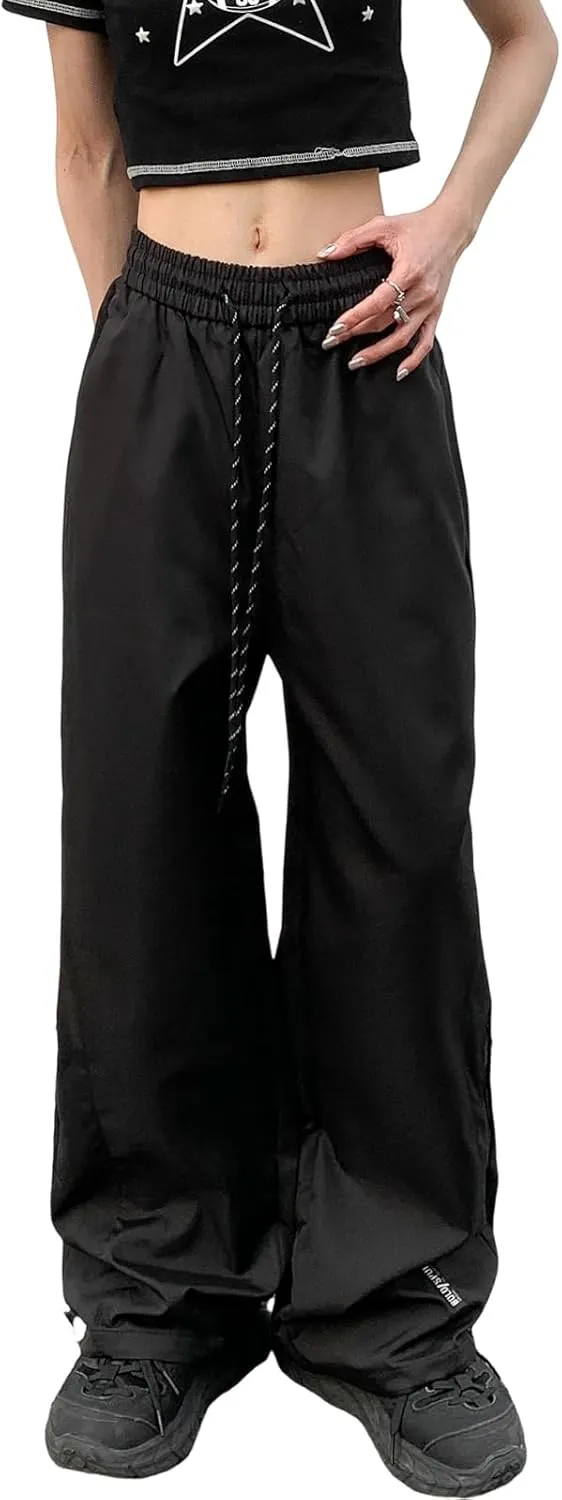 Baggy Cargo Pants for Women Elastic Waist Y2K Parachute Track Pants Trendy Casual Sports Wide Leg with Pockets