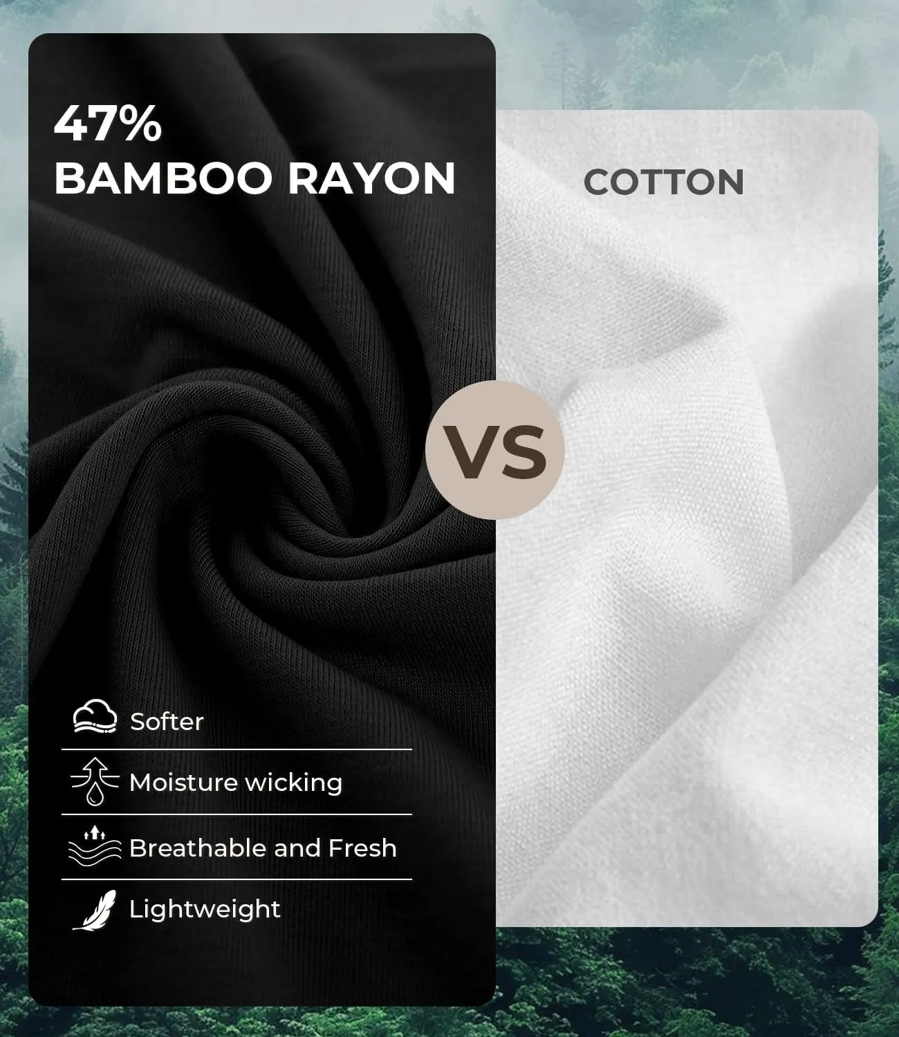 BAMBOO COOL Mens Undershirts Slim Fit V-Neck/Crewneck, Moisture-Wicking T-Shirts Soft Stretch White Tees for Men, 3 Pack