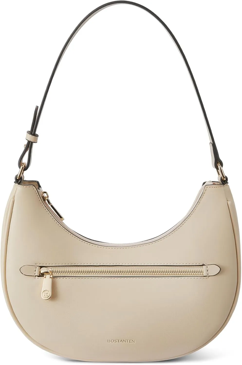 BOSTANTEN Small Crescent Shoulder Bag for Women Vegan Leather Purses Cute Handbag with Front Zip Pocket, Beige and Khaki