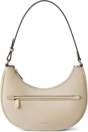 BOSTANTEN Small Crescent Shoulder Bag for Women Vegan Leather Purses Cute Handbag with Front Zip Pocket, Beige and Khaki