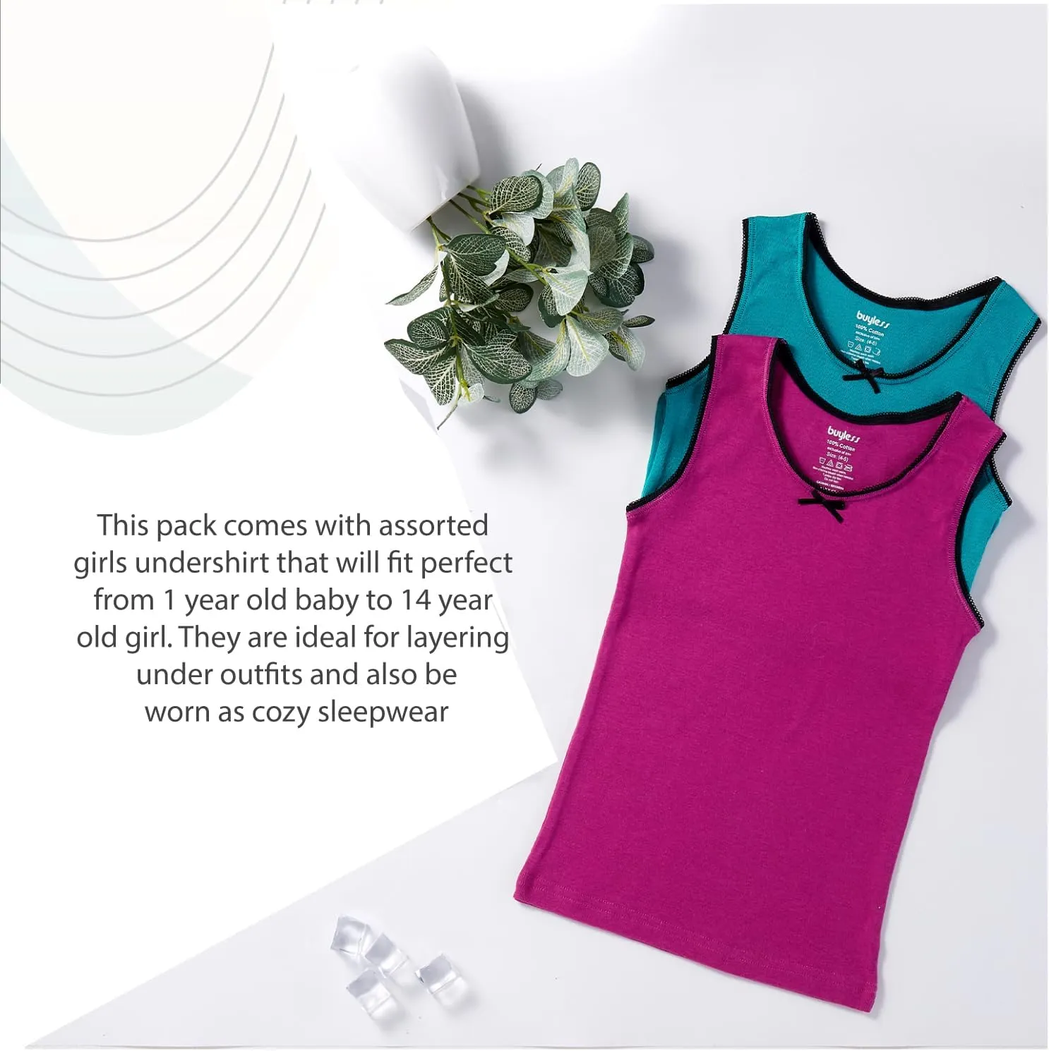 Buyless Fashion Girls Tank Tops - Sleeveless Cami Tanks Cotton Undershirts for Dance Gymnastics, Kids & Toddler Size (6 Pack)