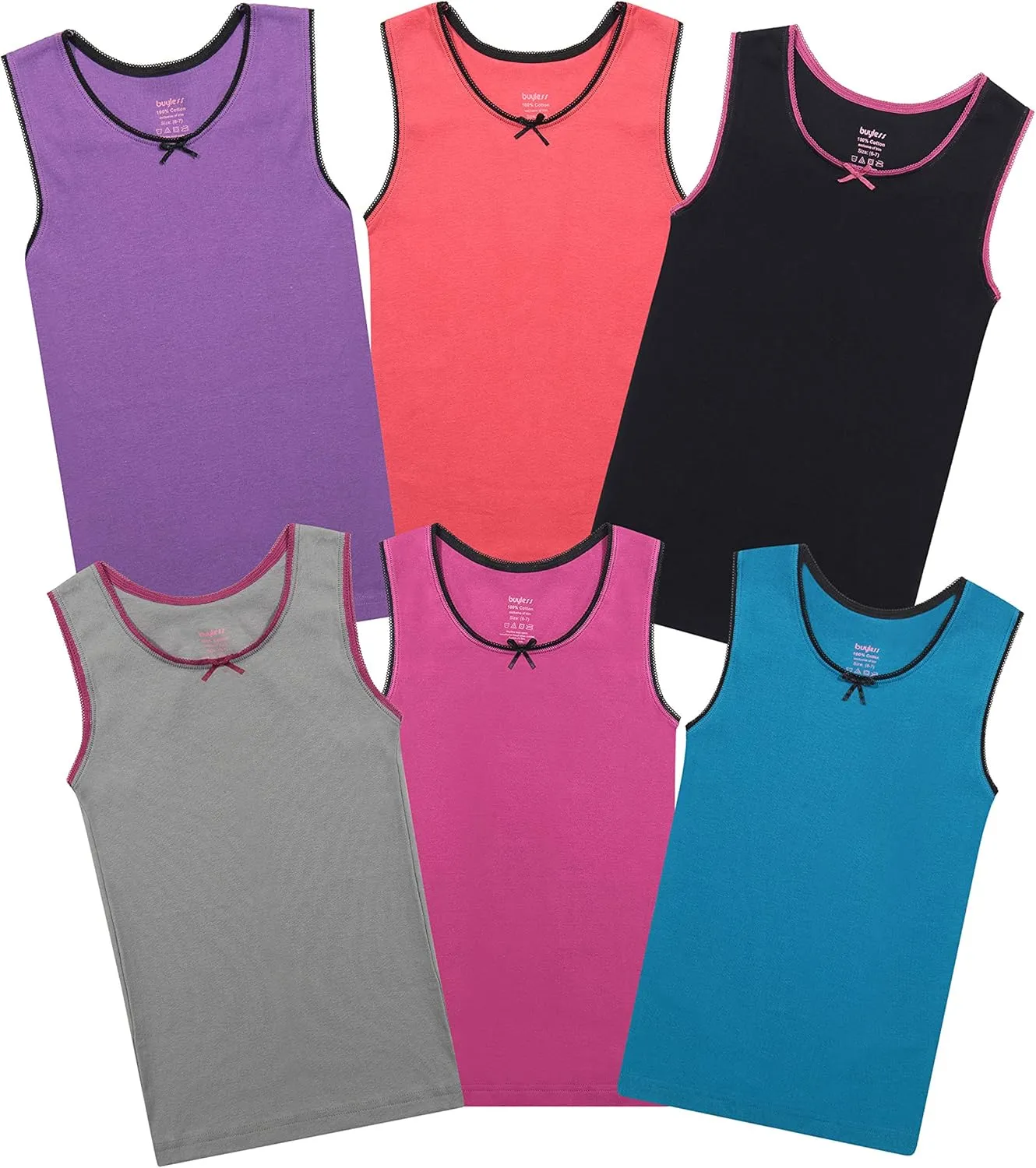 Buyless Fashion Girls Tank Tops - Sleeveless Cami Tanks Cotton Undershirts for Dance Gymnastics, Kids & Toddler Size (6 Pack)