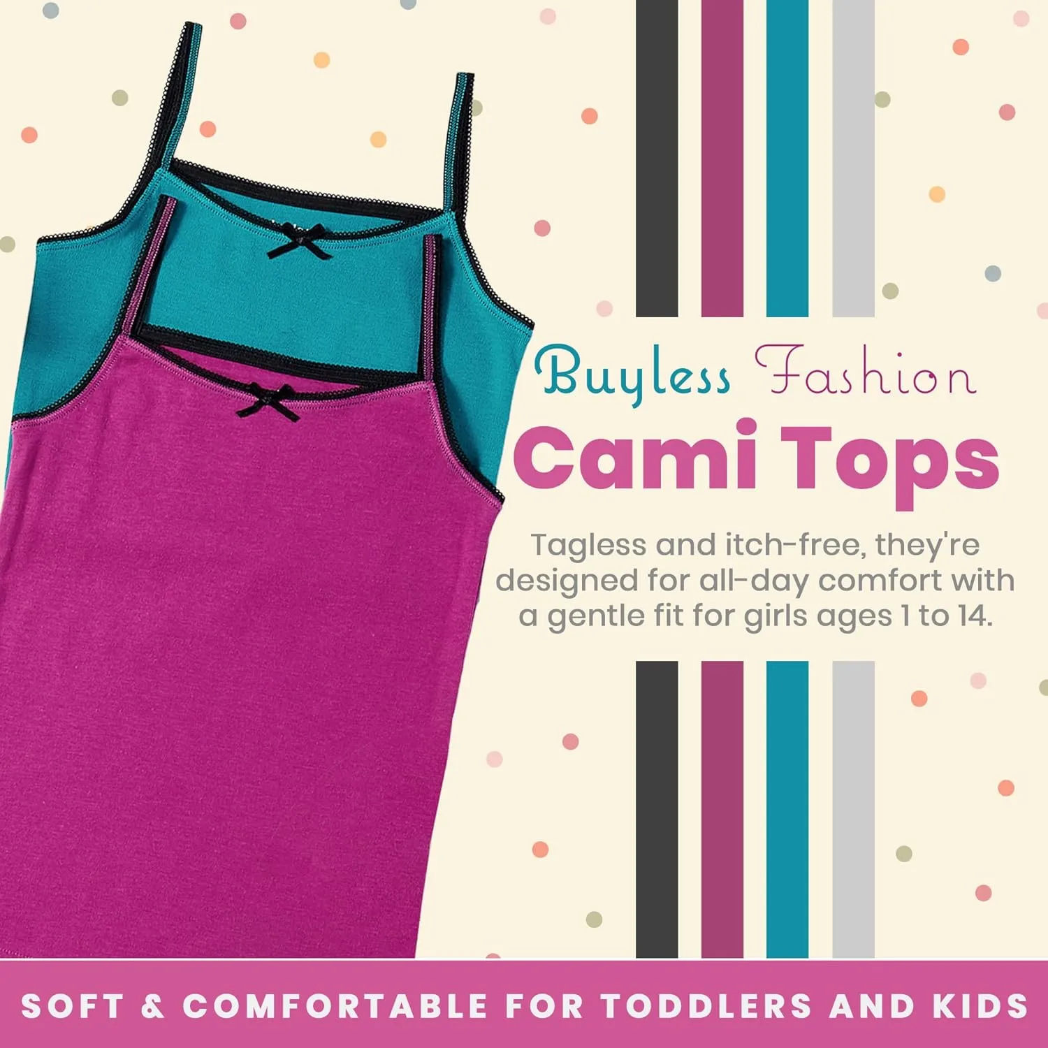 Buyless Fashion Tank Tops for Girls- Sleeveless Cami Tanks Cotton Undershirts for Dance Gymnastics Kids Toddler Size (4 Pack)