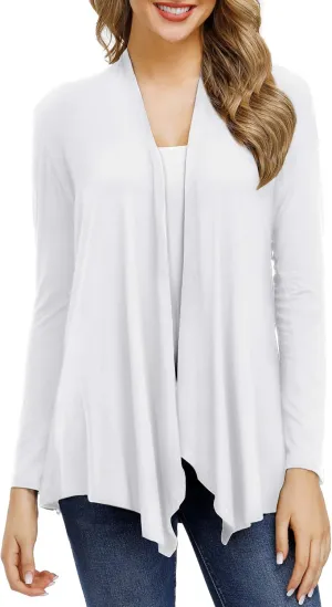 Cardigans for Women Casual Open Front Long Sleeve Lightweight Soft Basic Cardigan (White, X-Large)