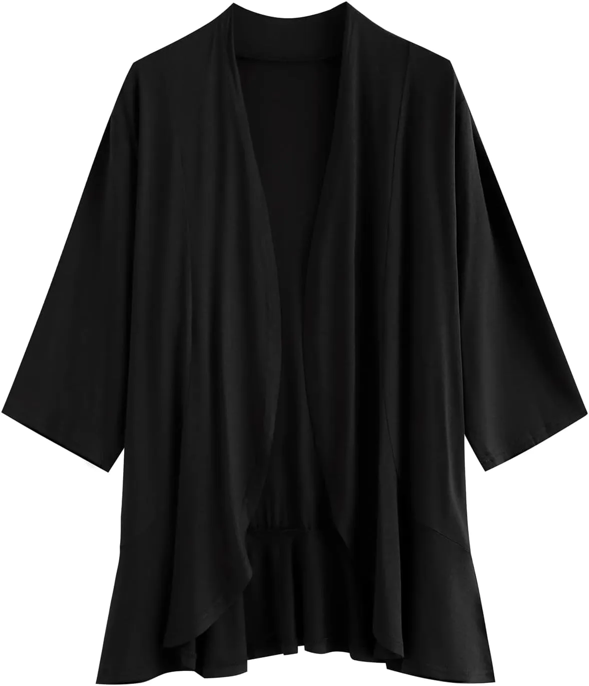 CASURESS Women's Casual Lightweight Open Front Cardigans Soft Draped Ruffles 3/4 Sleeve Cardigan