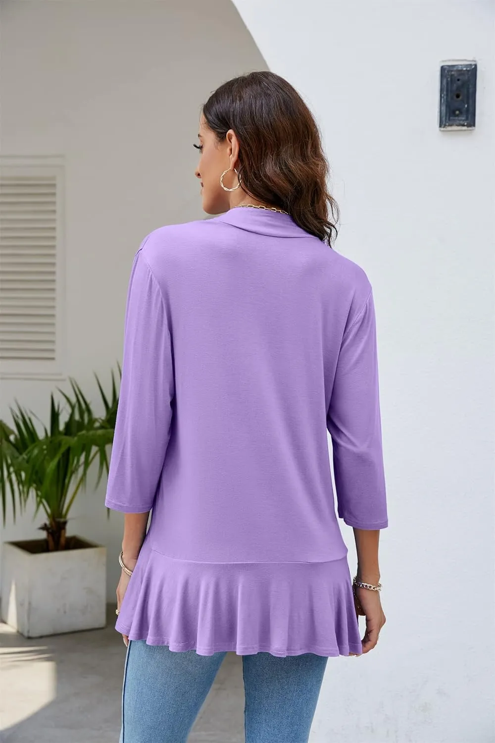 CASURESS Women's Casual Lightweight Open Front Cardigans Soft Draped Ruffles 3/4 Sleeve Cardigan
