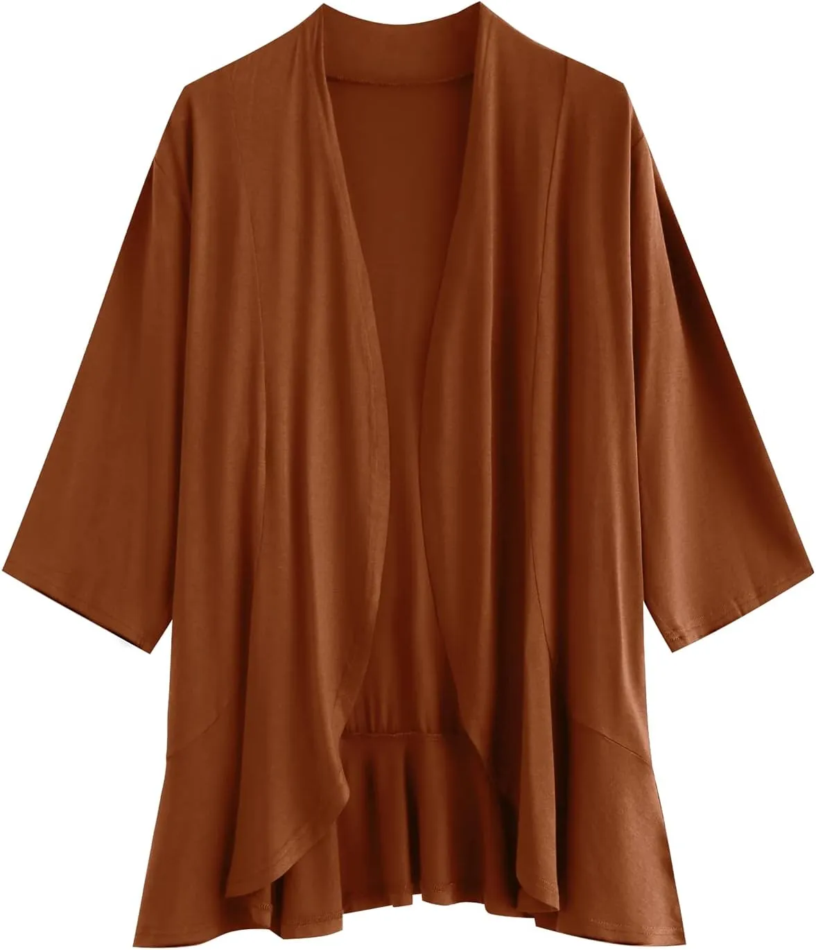CASURESS Women's Casual Lightweight Open Front Cardigans Soft Draped Ruffles 3/4 Sleeve Cardigan