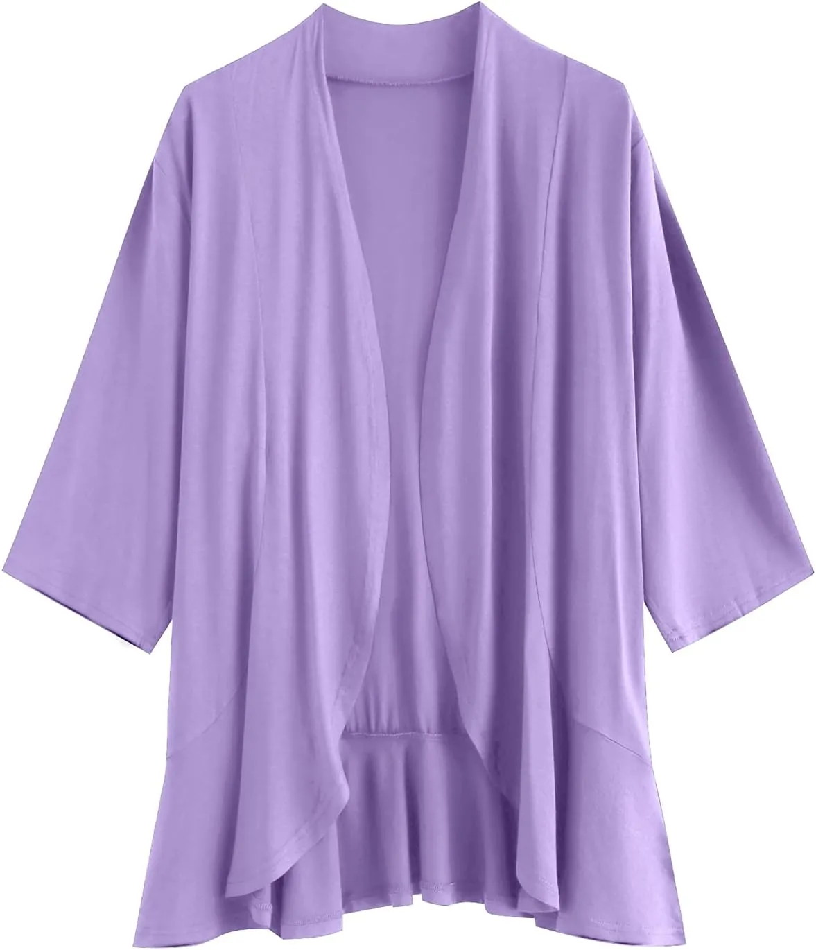 CASURESS Women's Casual Lightweight Open Front Cardigans Soft Draped Ruffles 3/4 Sleeve Cardigan