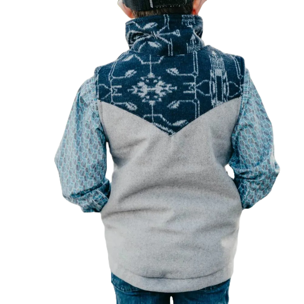 Cinch Youth Boy's Grey & Aztec Contrast Print Wooly Vest MWV5050003