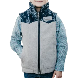 Cinch Youth Boy's Grey & Aztec Contrast Print Wooly Vest MWV5050003