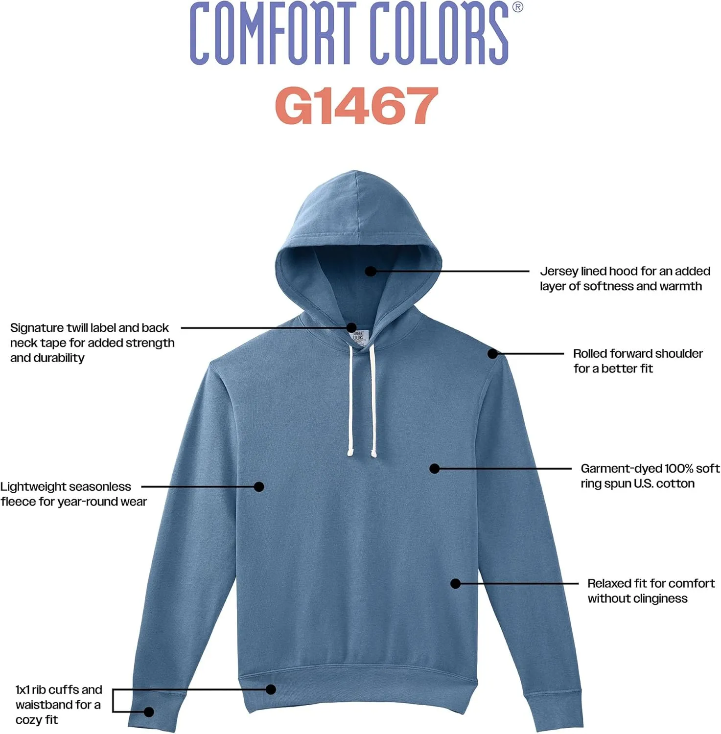 Comfort Colors Adult Lightweight Cotton Hoodie Sweatshirt, Style G1467