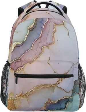 Cool Backpacks for Unisex Adult Fashion School Bag with Chest Strap Gift Men & Women Marble Blush Neutral