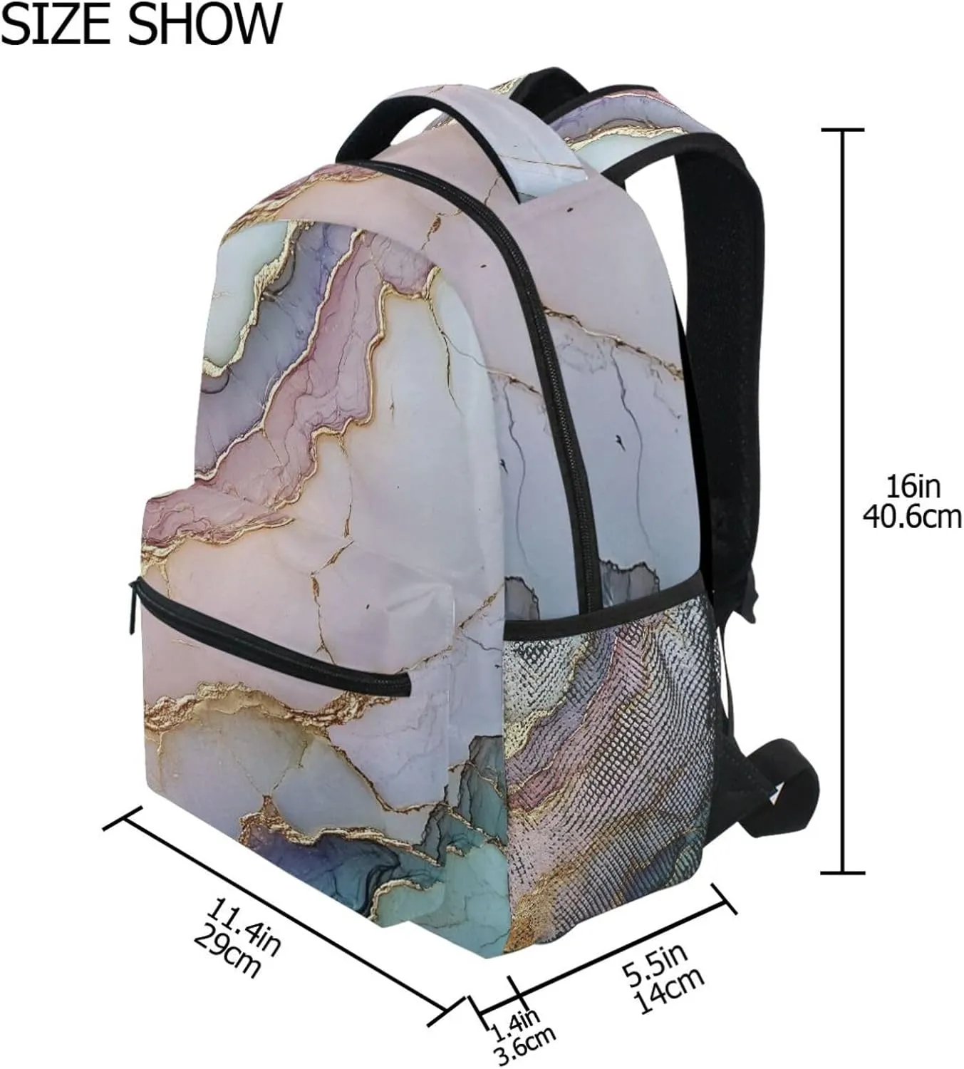 Cool Backpacks for Unisex Adult Fashion School Bag with Chest Strap Gift Men & Women Marble Blush Neutral