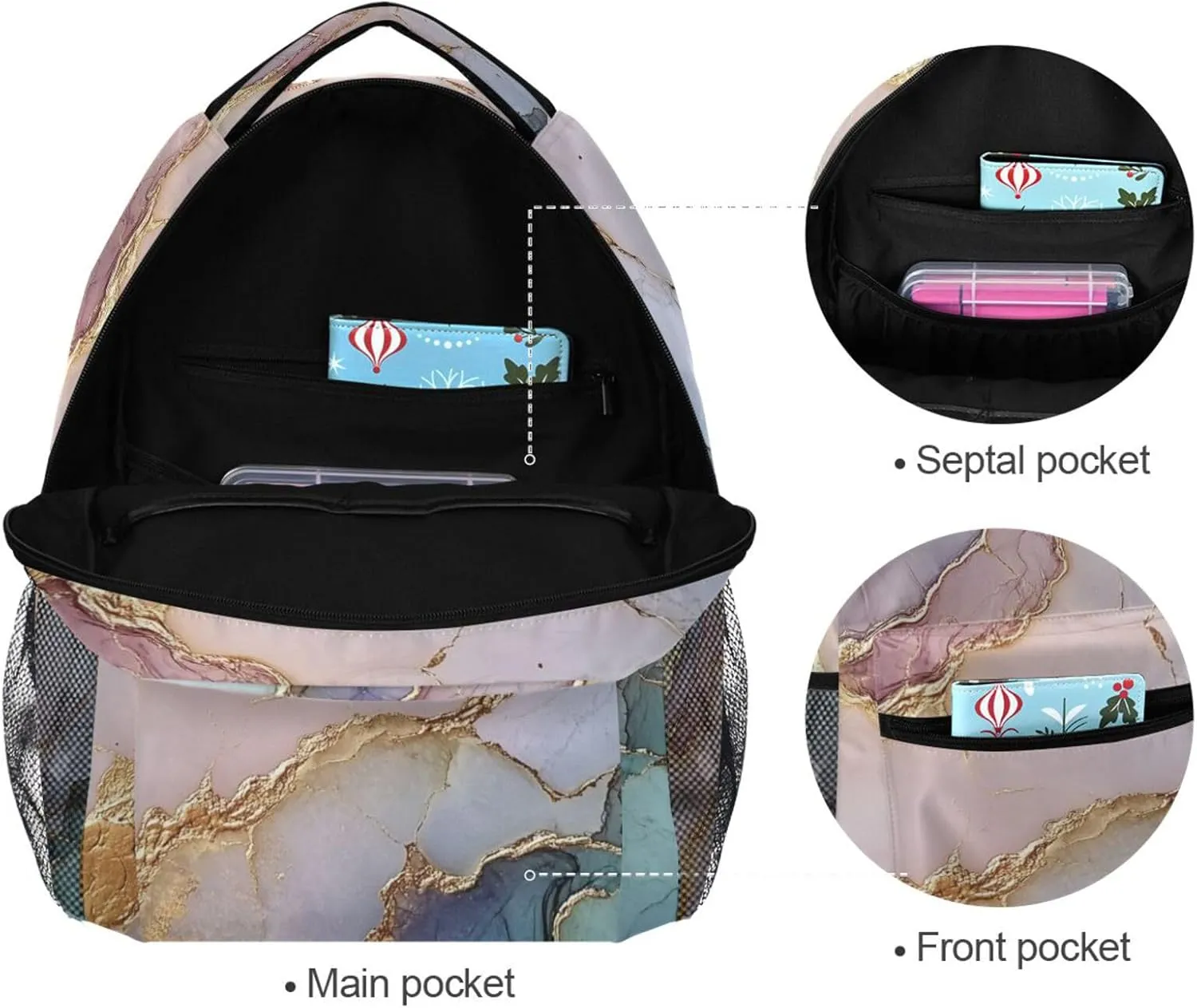 Cool Backpacks for Unisex Adult Fashion School Bag with Chest Strap Gift Men & Women Marble Blush Neutral