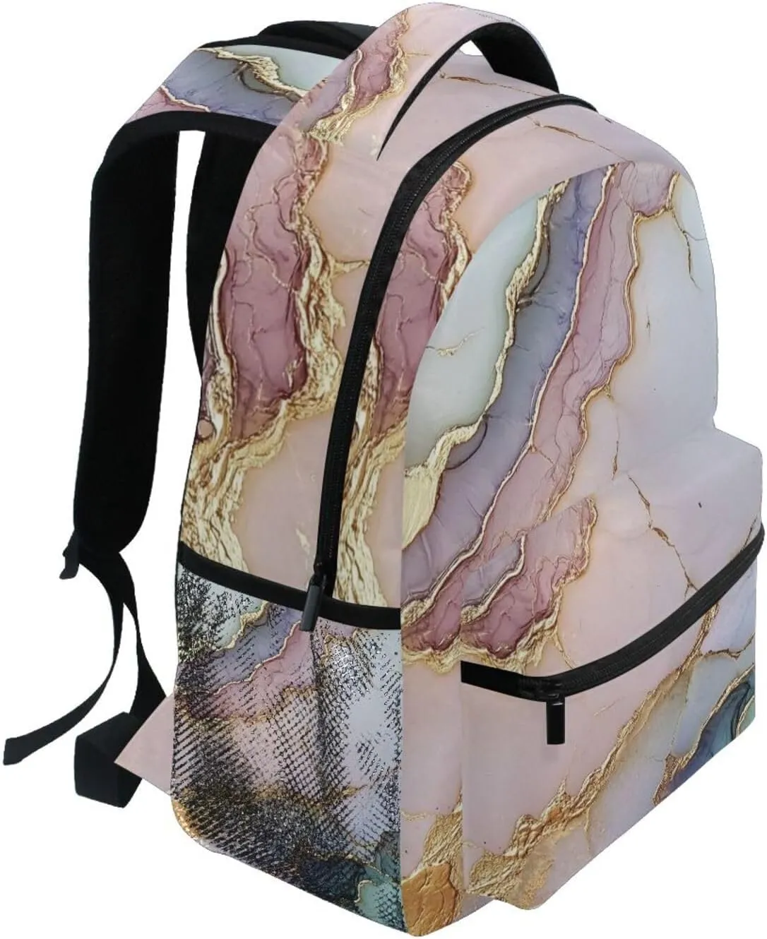 Cool Backpacks for Unisex Adult Fashion School Bag with Chest Strap Gift Men & Women Marble Blush Neutral