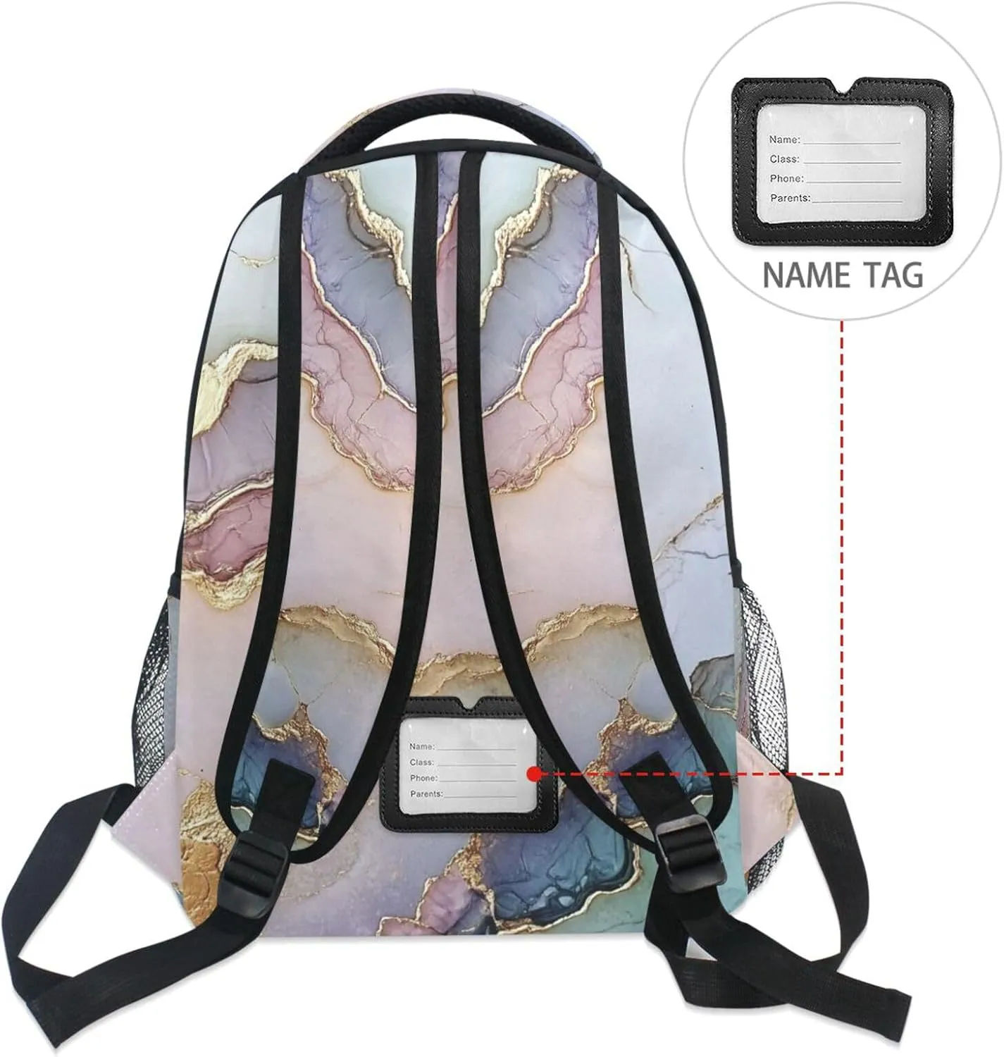 Cool Backpacks for Unisex Adult Fashion School Bag with Chest Strap Gift Men & Women Marble Blush Neutral