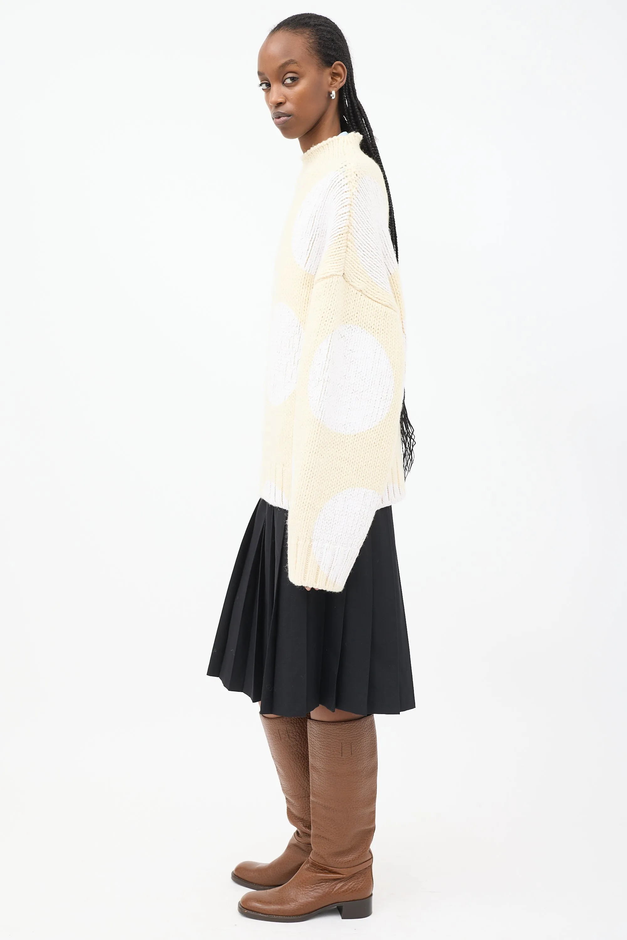 Cream & White Wool Painted Polka Dot Sweater