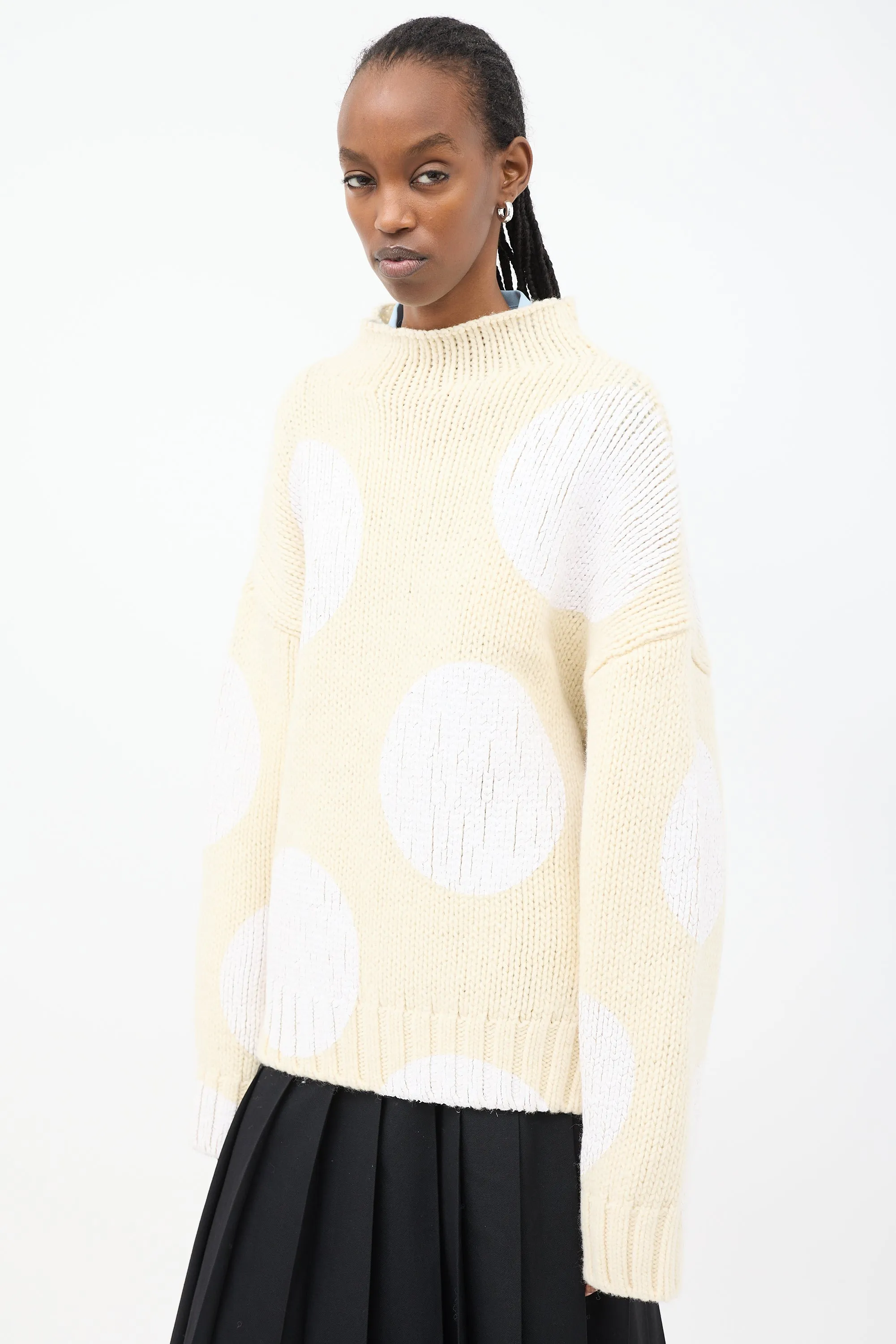 Cream & White Wool Painted Polka Dot Sweater