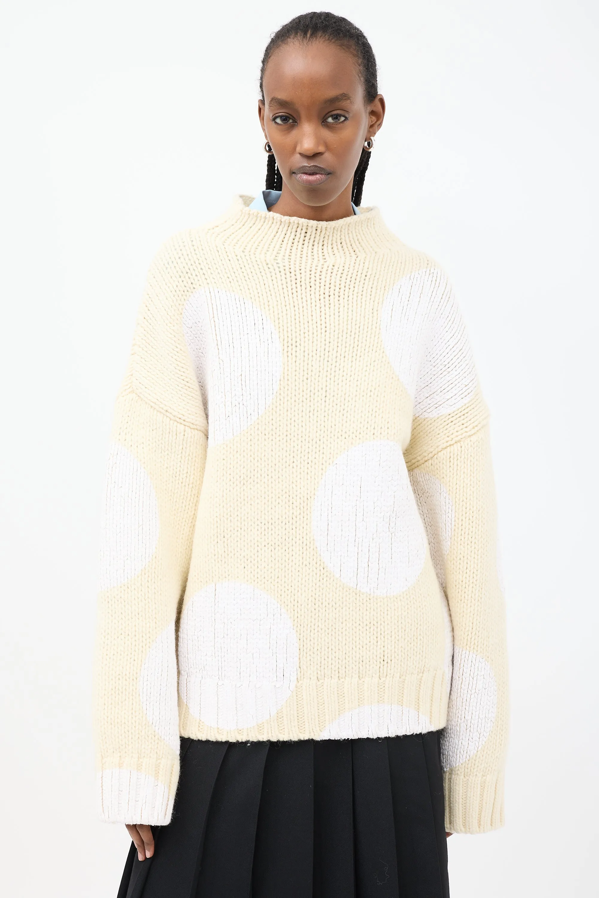 Cream & White Wool Painted Polka Dot Sweater