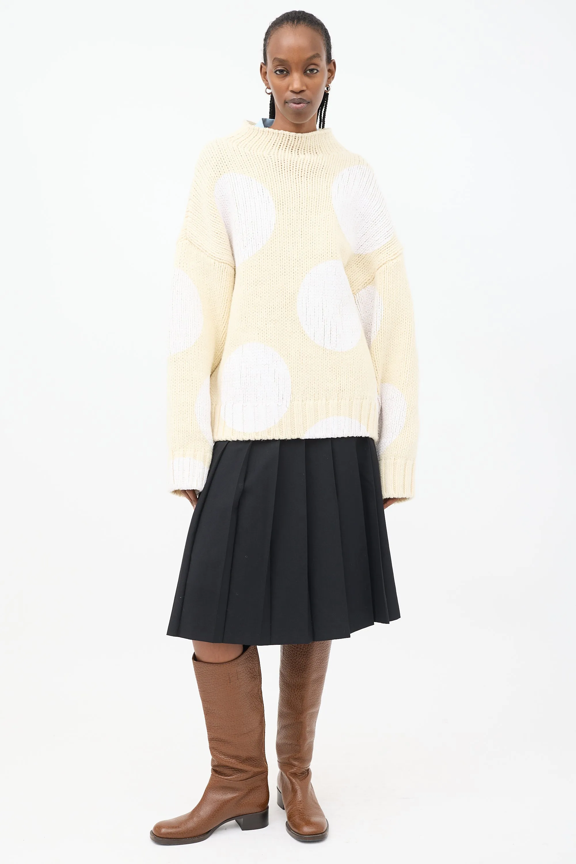 Cream & White Wool Painted Polka Dot Sweater