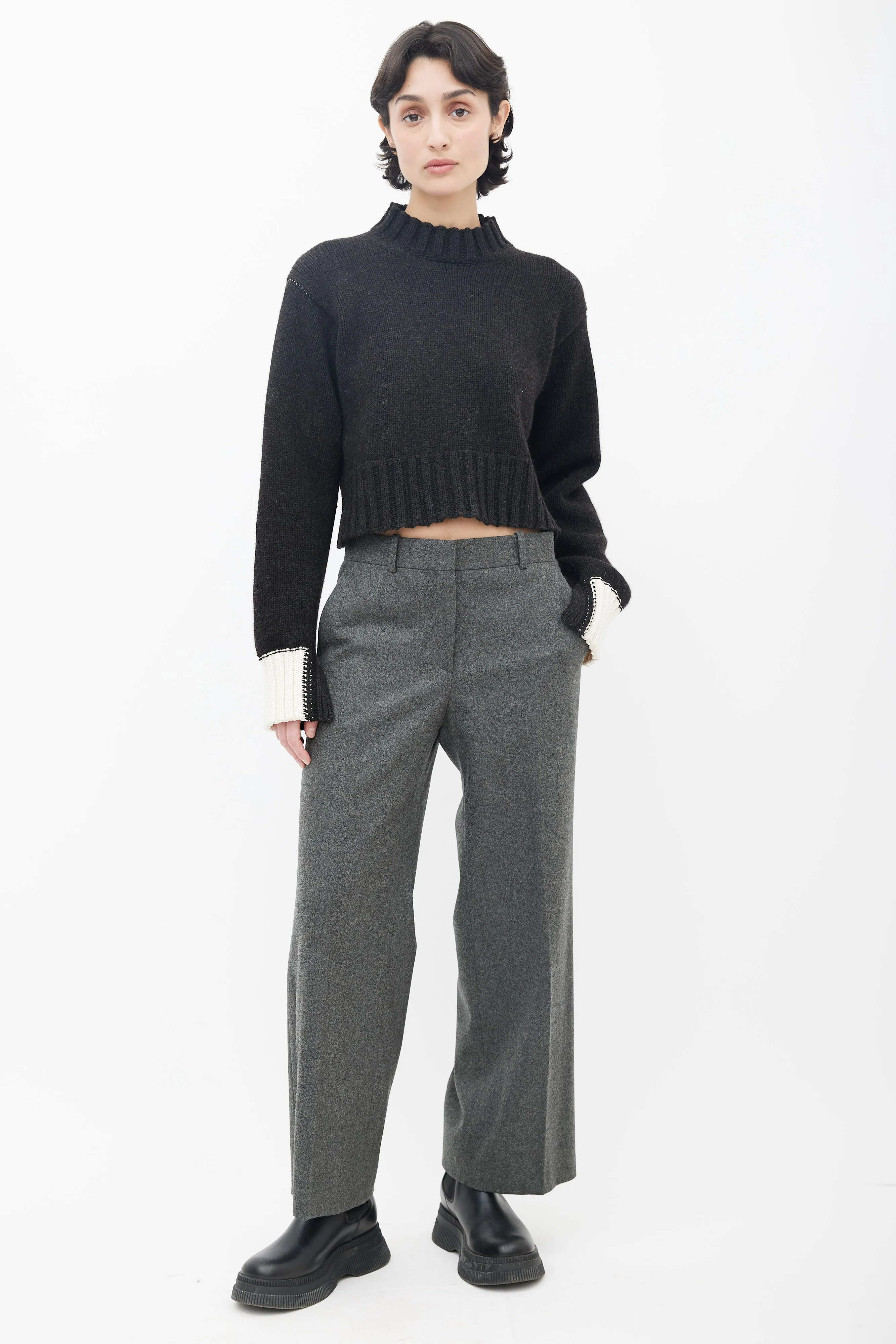 Dark Grey & Contrast Cuff Knit Sweater