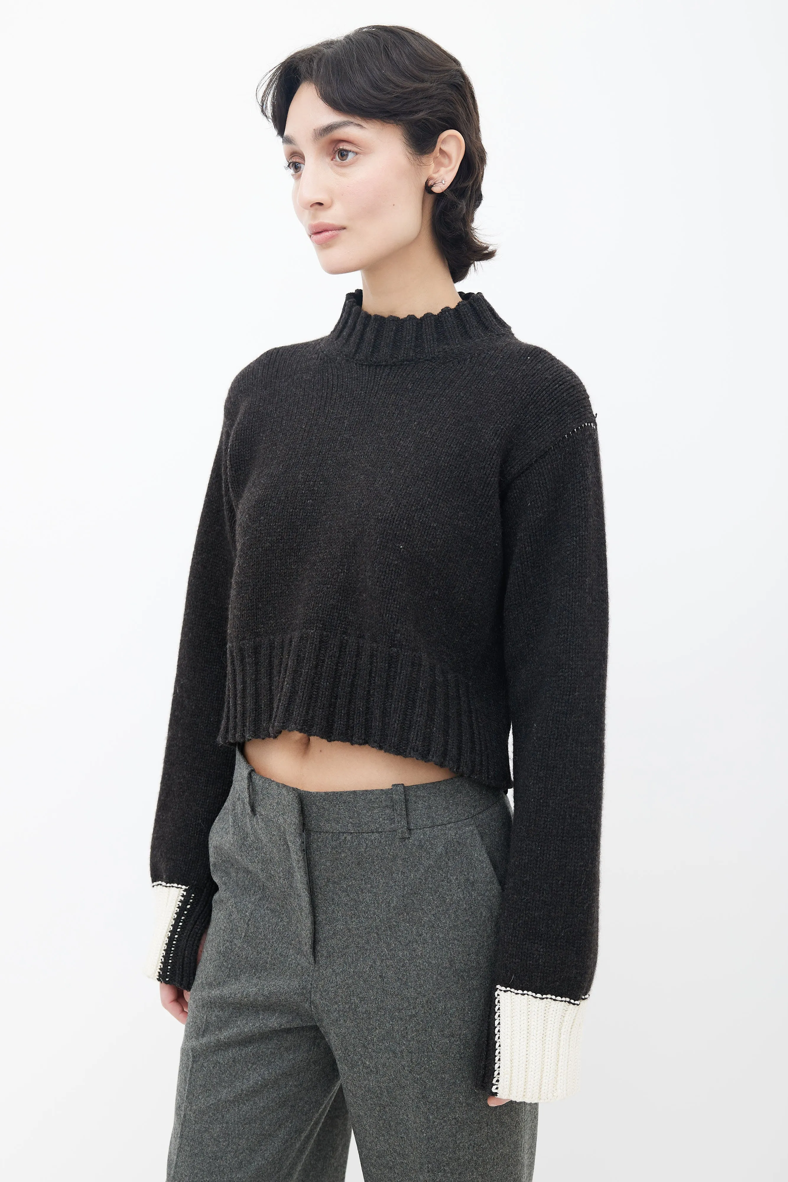 Dark Grey & Contrast Cuff Knit Sweater