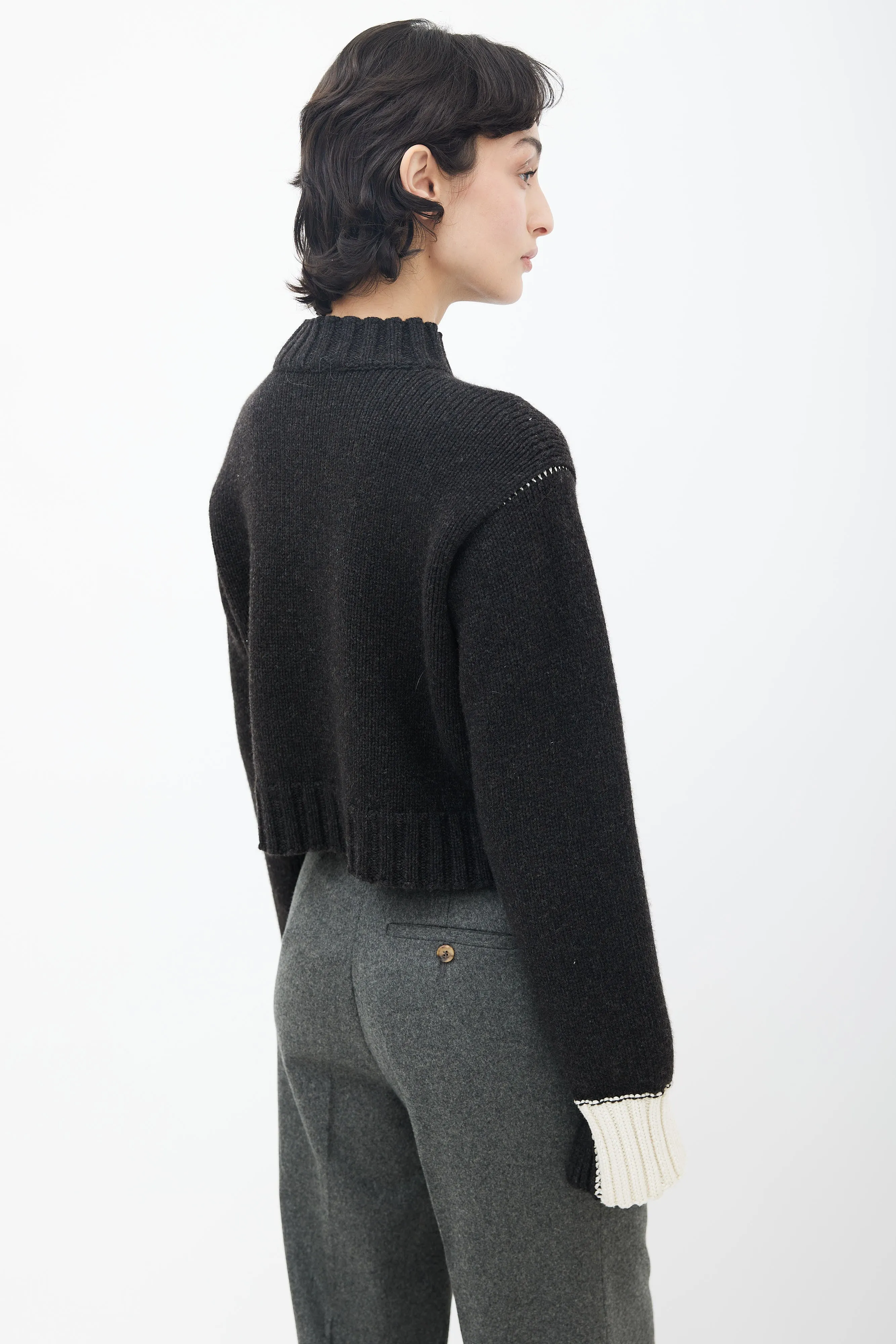 Dark Grey & Contrast Cuff Knit Sweater