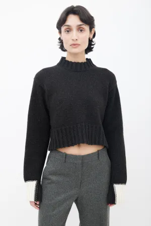 Dark Grey & Contrast Cuff Knit Sweater
