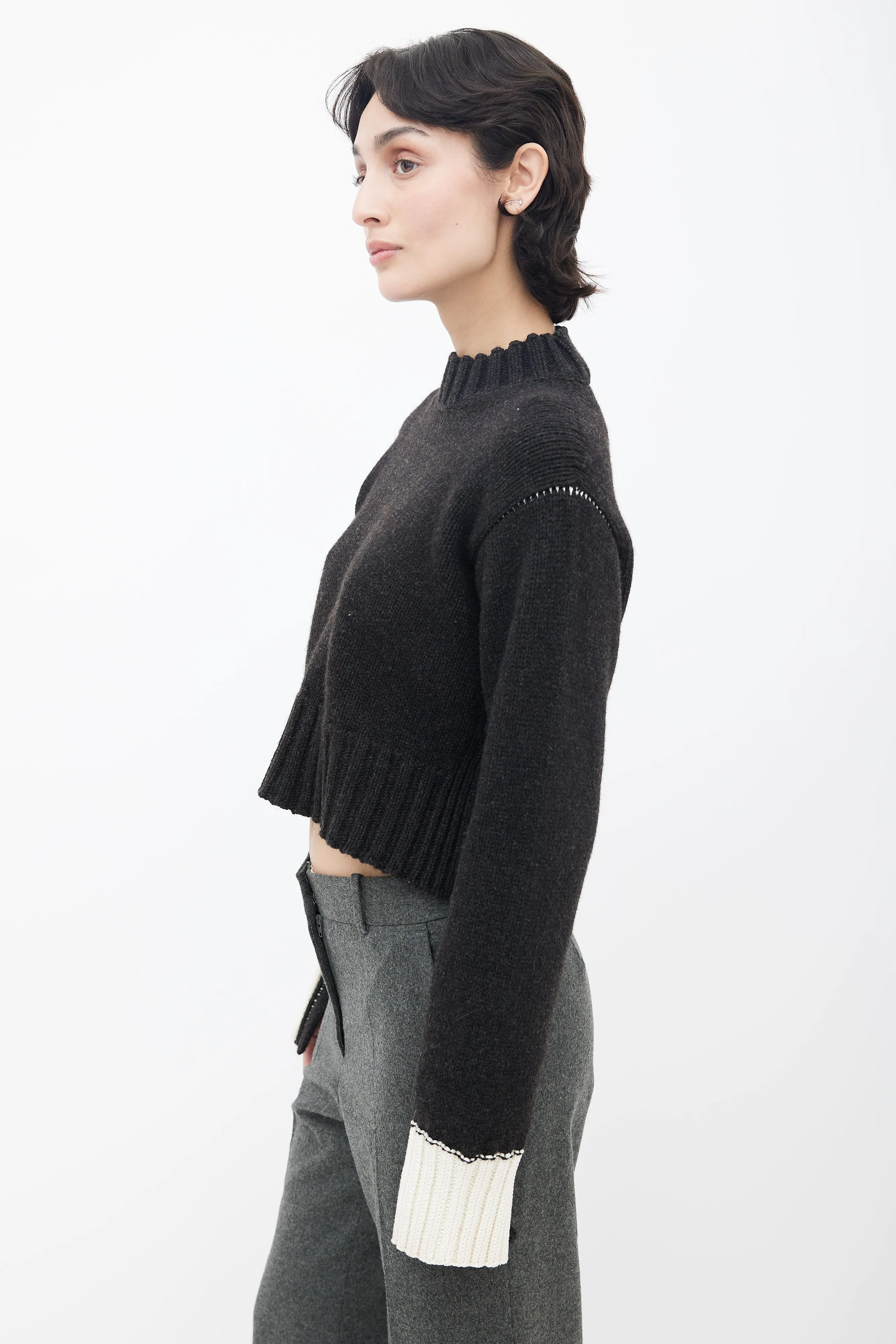 Dark Grey & Contrast Cuff Knit Sweater