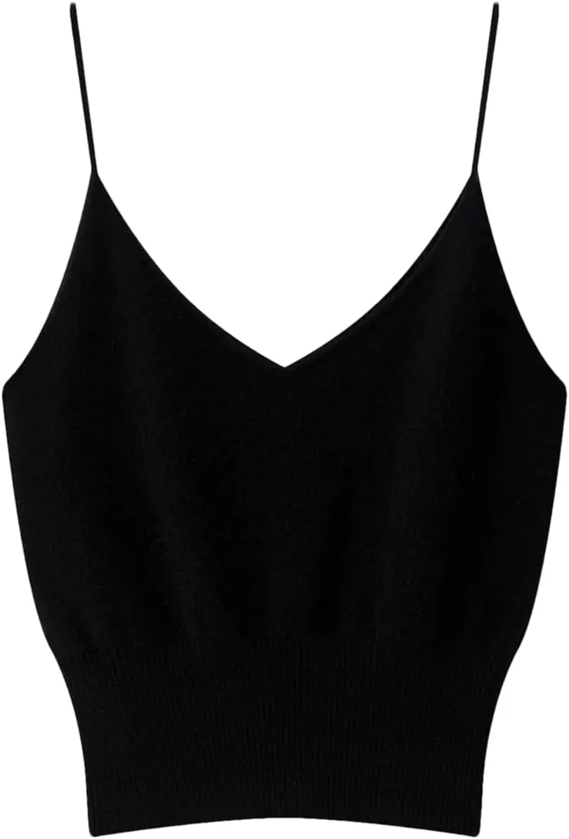 DBFBDTU Women Cashmere Vest Sleeveless Tank Tops Female Short Solid Soft V-Neck Camisole
