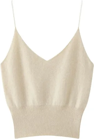 DBFBDTU Women Cashmere Vest Sleeveless Tank Tops Female Short Solid Soft V-Neck Camisole