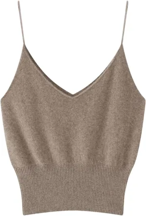DBFBDTU Women Cashmere Vest Sleeveless Tank Tops Female Short Solid Soft V-Neck Camisole