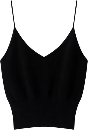 DBFBDTU Women Cashmere Vest Sleeveless Tank Tops Female Short Solid Soft V-Neck Camisole