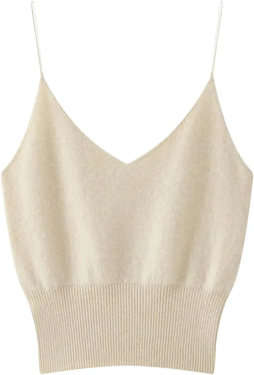 DBFBDTU Women Cashmere Vest Sleeveless Tank Tops Female Short Solid Soft V-Neck Camisole